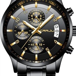 CRRJU Men's Fashion Date Chronograph, Stainsteel Steel Band Waterproof Watch